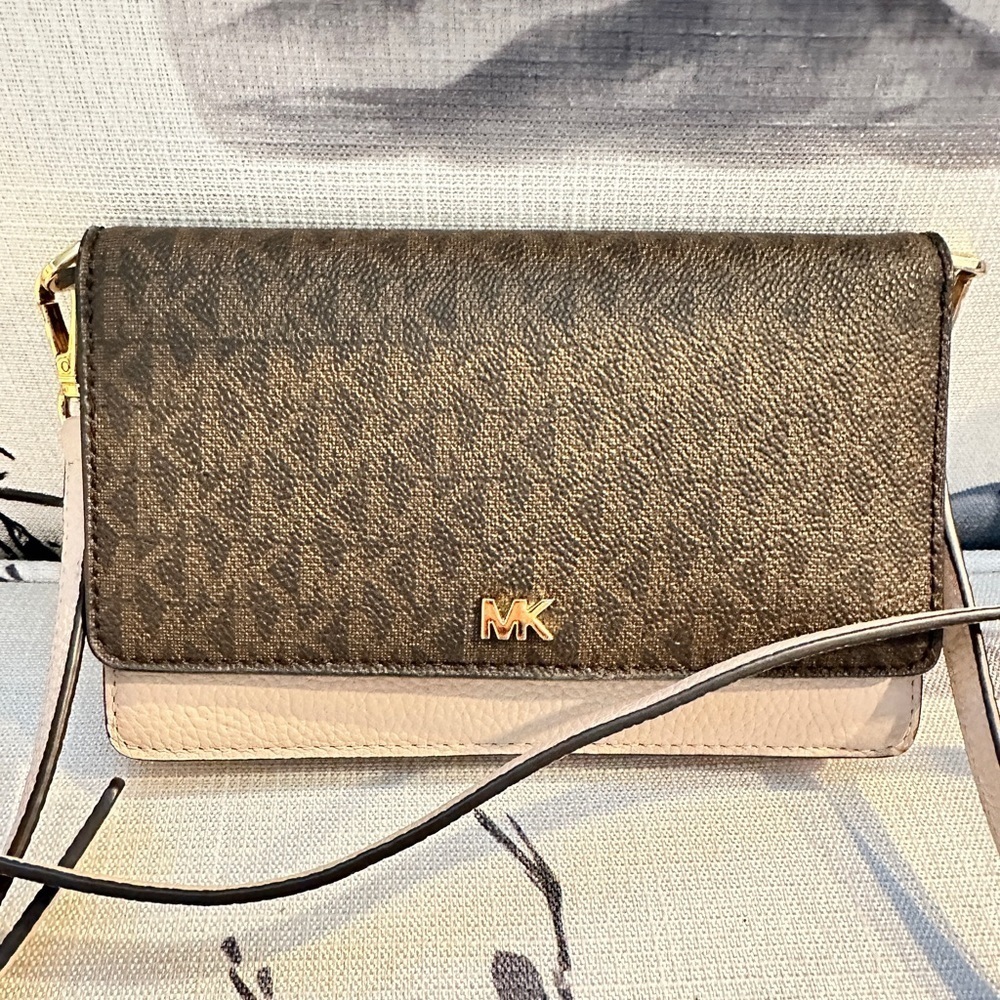 Michael Kors Logo and Leather Convertible Crossbody Bag Brown/Soft Pink - Picture 9 of 9